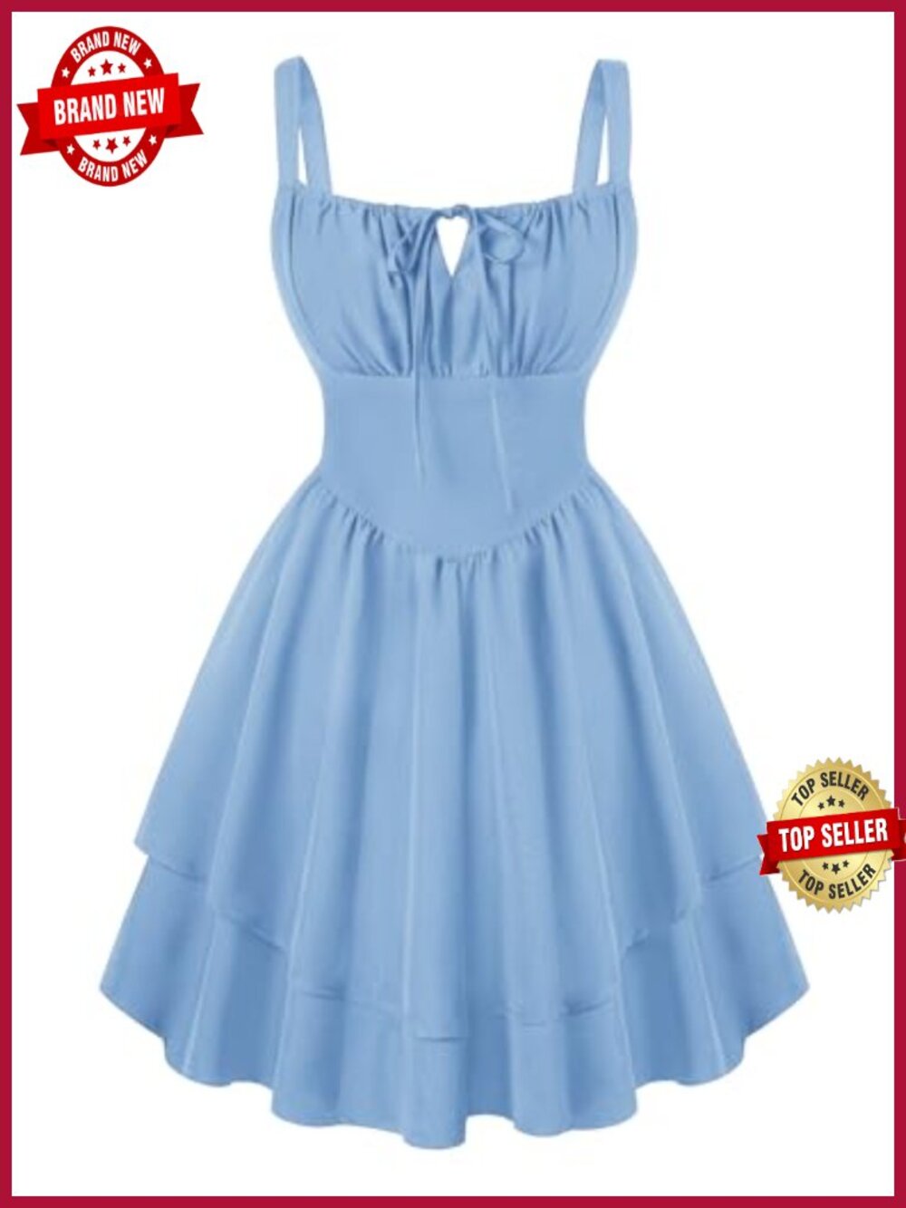 A-Line Corset Mini Dress Square Neck Smocked Back Slit Pockets